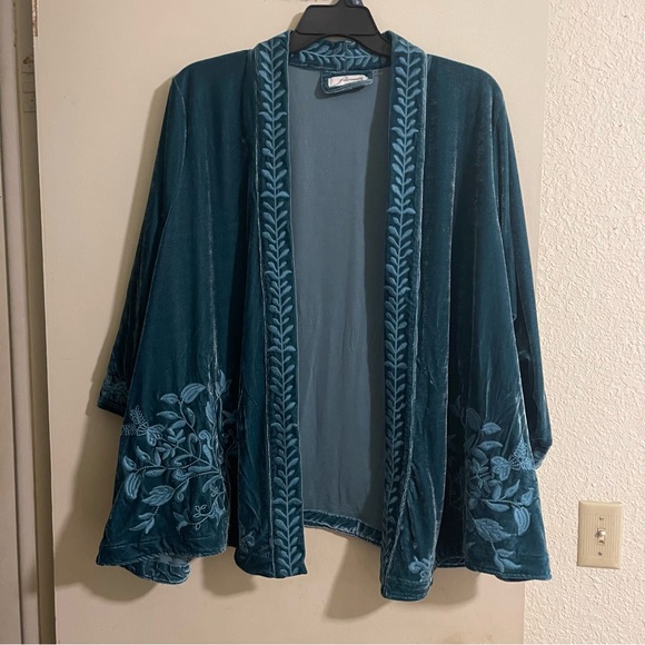Elegant Teal Embroidered Cardigan kimono plus size - Picture 8 of 8
